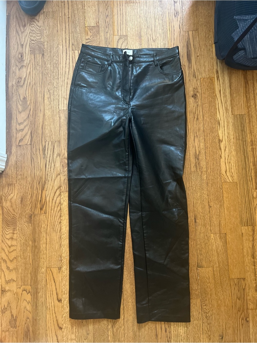 Aritizia Wilfred Black Faux Leather Straight-Leg Pants
